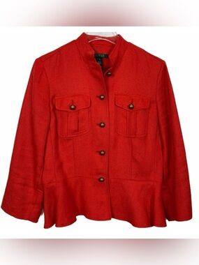 Lauren Ralph Lauren Peplum 100% Linen Jacket Red Size 10